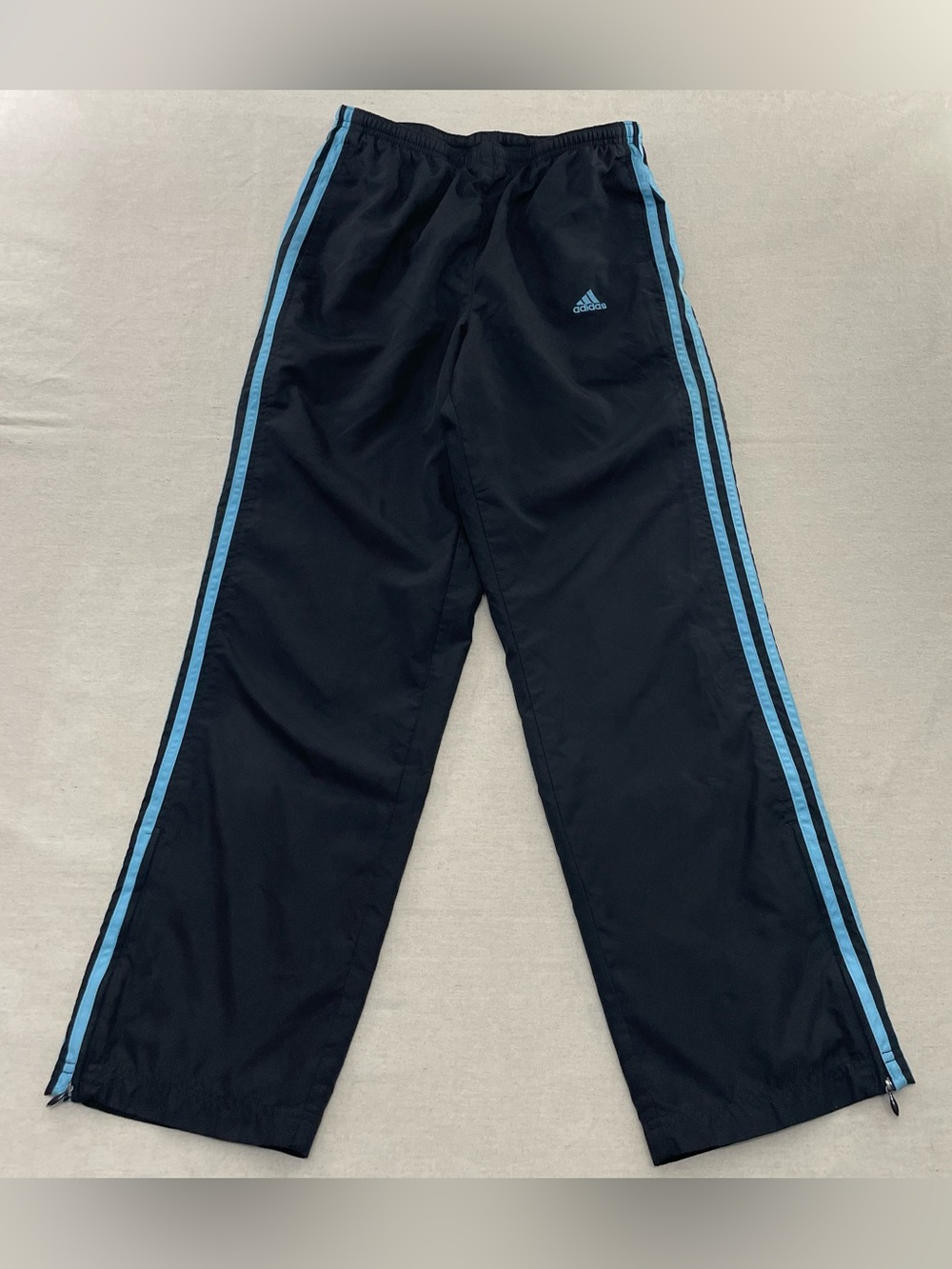 Vintage Y2K Adidas Track Pants Men's S Black Blue 3-Stripe Ankle Zip Mesh Lined